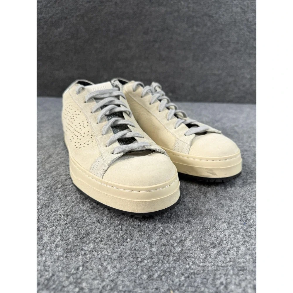 P448 Shoes Mens Size 7 Beige Leather Low Top Casual Sneakers Lace Up Made Italy